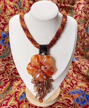 Load image into Gallery viewer, Carnelian Agate Carved Flower Crotchet Necklace
