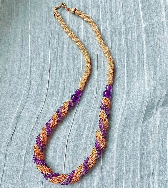 Amethyst and Citrine with Miyuki Beaded Rope Necklace