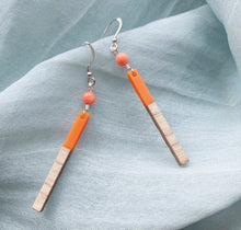 Load image into Gallery viewer, Coral with Tangerine Resin &amp; Wood Drop Earring
