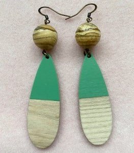 Picture Jasper with Vintage Turquoise Resin & Wood Earrings