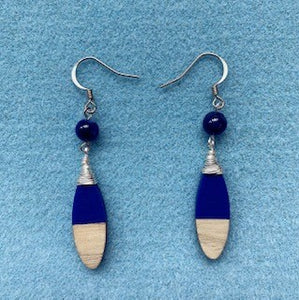 Sodalite with Wood & Indigo Resin Earrings - ER002