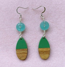 Load image into Gallery viewer, Sea Glass with Vintage Turquoise Resin &amp; Wood Earrings
