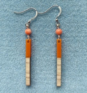 Coral with Tangerine Resin & Wood Drop Earring