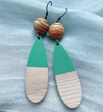 Load image into Gallery viewer, Picture Jasper with Vintage Turquoise Resin &amp; Wood Earrings
