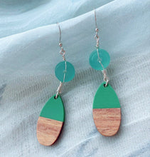 Load image into Gallery viewer, Sea Glass with Vintage Turquoise Resin &amp; Wood Earrings
