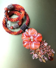 Load image into Gallery viewer, Carnelian Agate Carved Flower Crotchet Necklace
