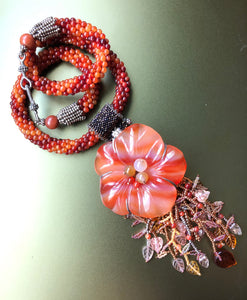 Carnelian Agate Carved Flower Crotchet Necklace